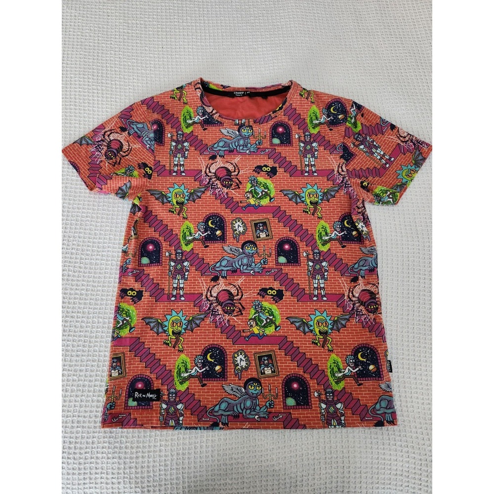 RARE Rick And Morty T-Shirt Cropp Medium M All Over Print Tshirt Comic Con